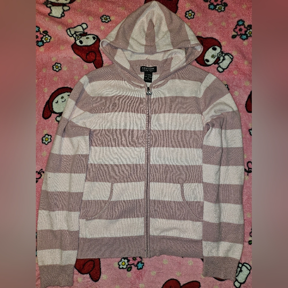 New York and Company Pink Monochrome striped Knitted sweater hoodie